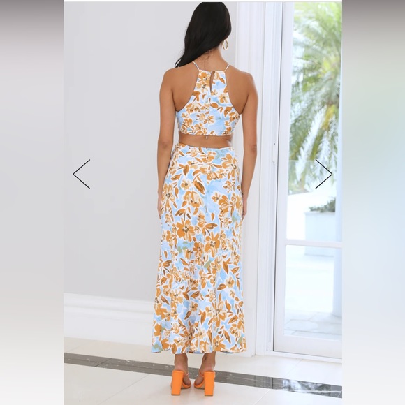 Midi Blue Floral Maxi Cutout Dress - Picture 7 of 14